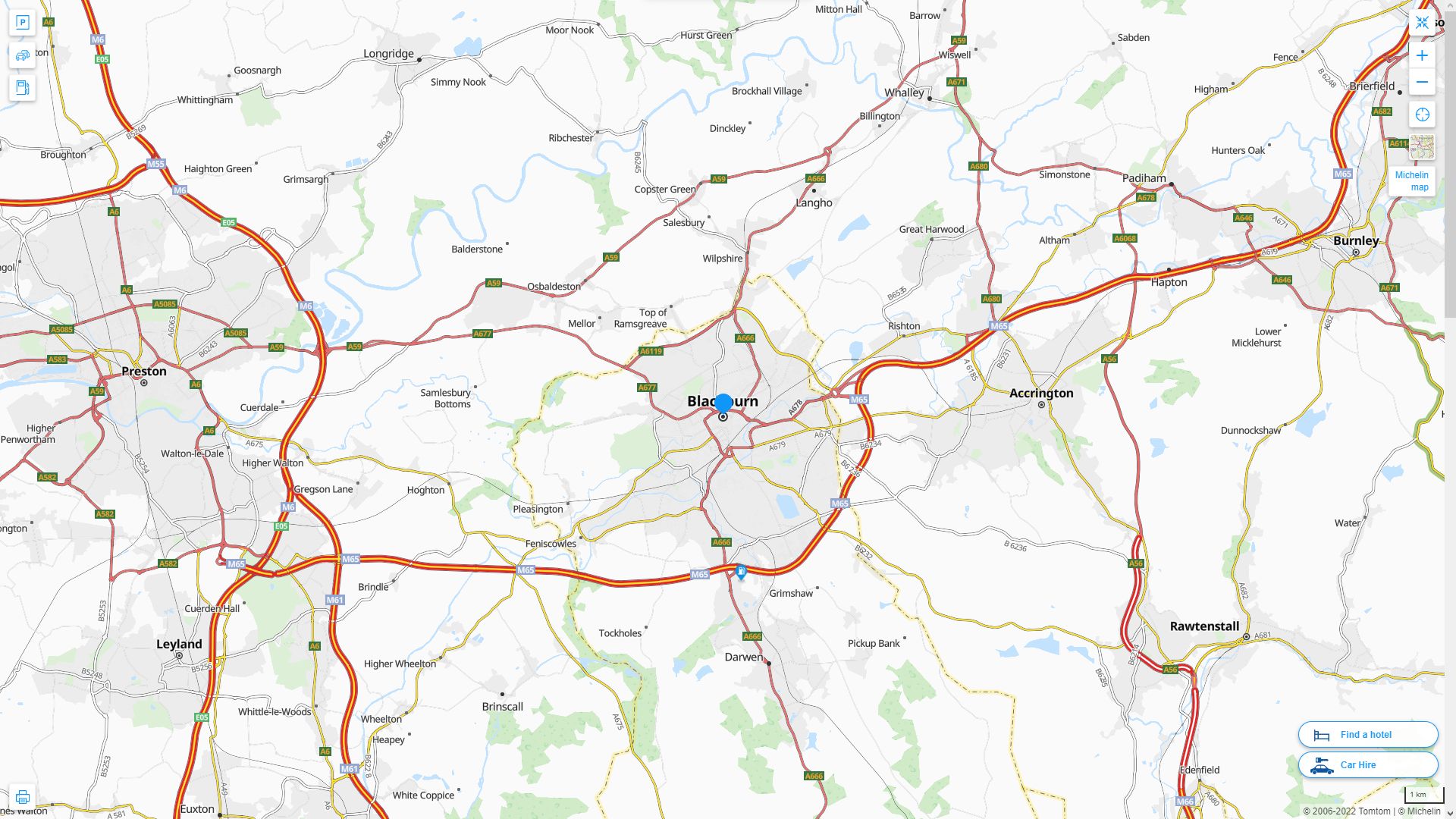 Blackburn Royaume Uni Autoroute et carte routiere